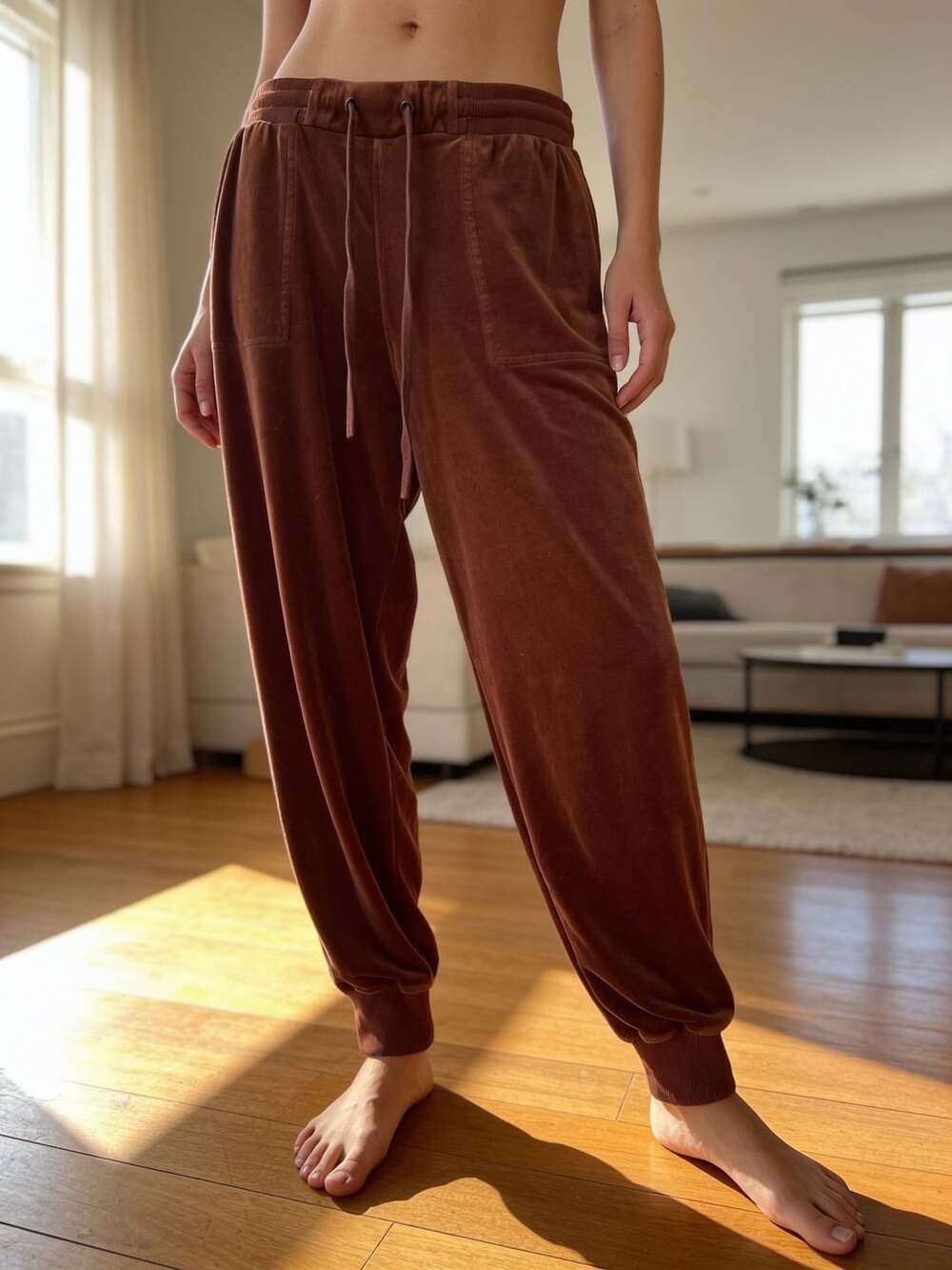 Jane And Delancey Rust Velvet Joggers Brown Large